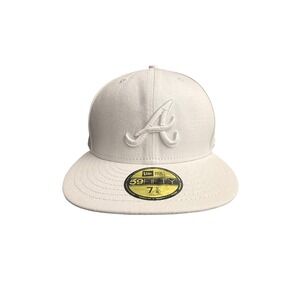 Atlanta Braves New Era 59FIFTY MLB White Out Fitted Cap Hat Men's Size 7 5/8